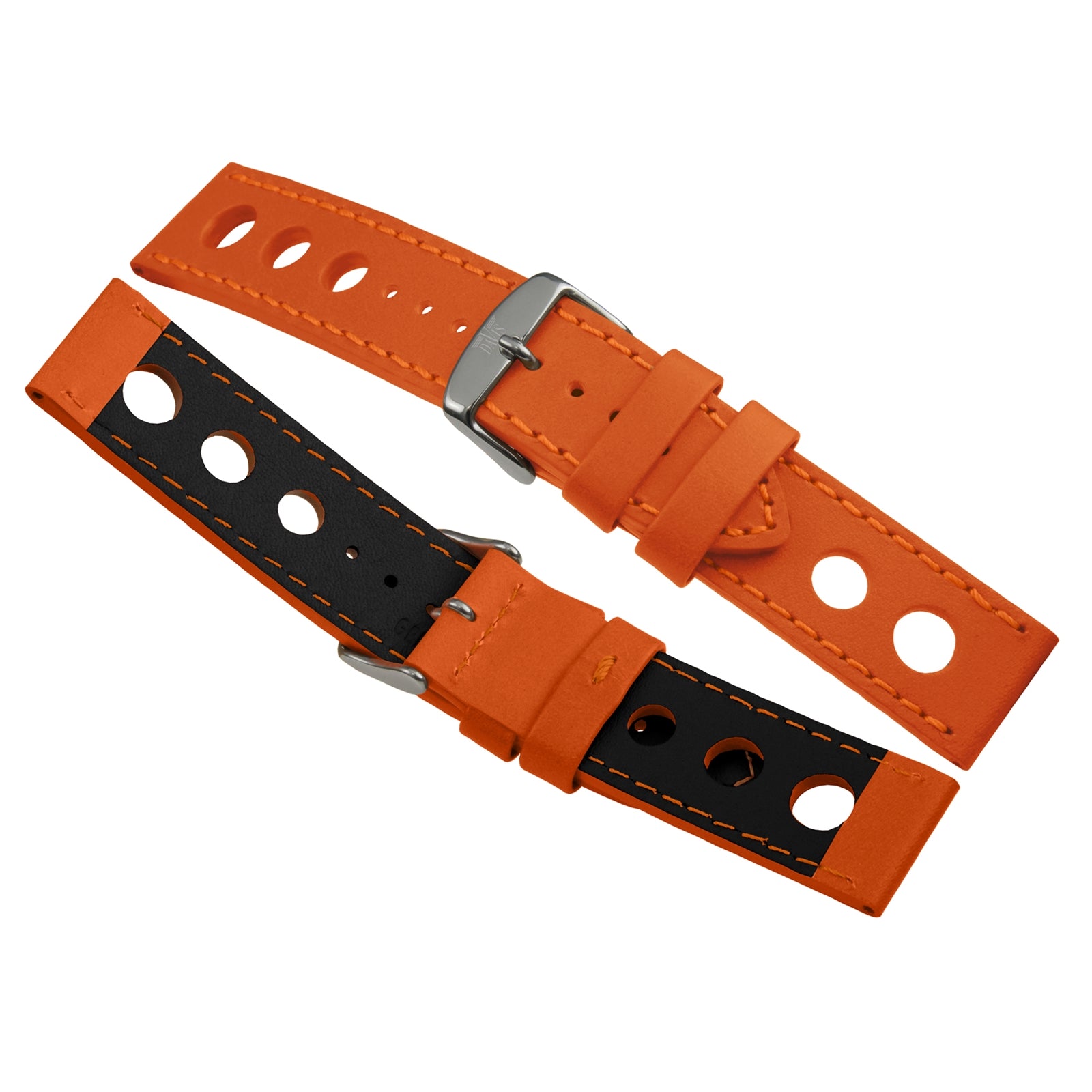 24mm Cinturino Orologio Racing Perforato Pelle Arancione B0323 Davis