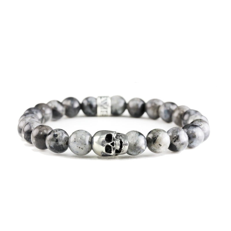 Bracelet Skull Larvikite et argent