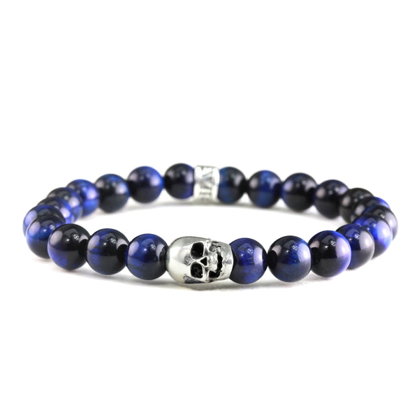 Bracelet Skull Oeil de Tigre Bleu Navy