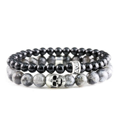 Bracelet Duo Skull Larvikite - Onyx Poli et argent