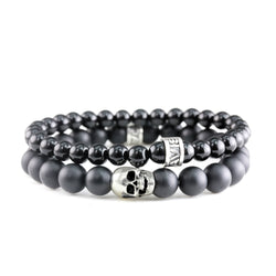 Bracelet Duo Skull Onyx Mate - Onyx Poli et argent