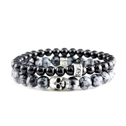 Bracelet Duo Skull Snow Flake - Onyx Poli et argent