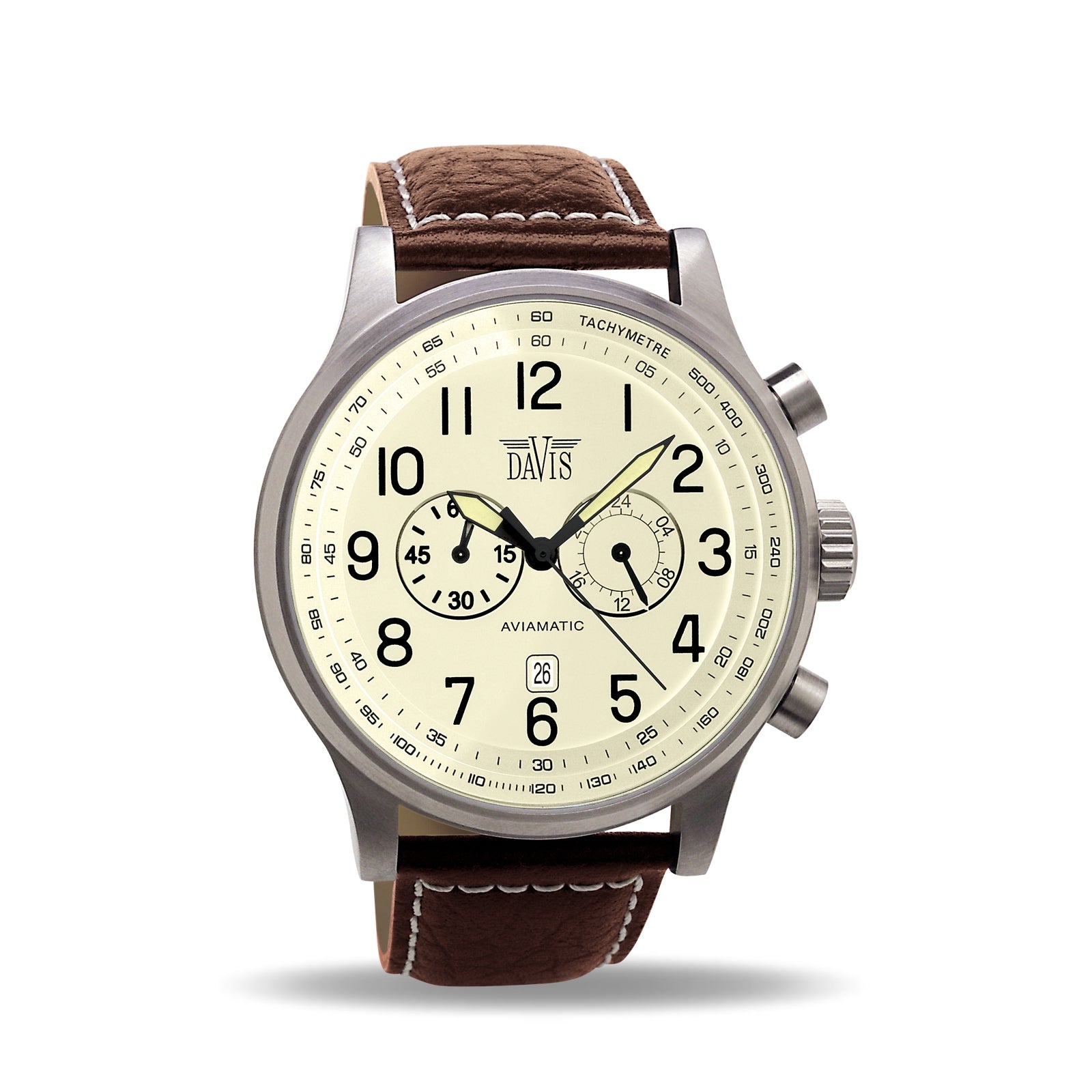 Orologio Aviatore Vintage Cronografo Cinturino Marrone Davis 0453