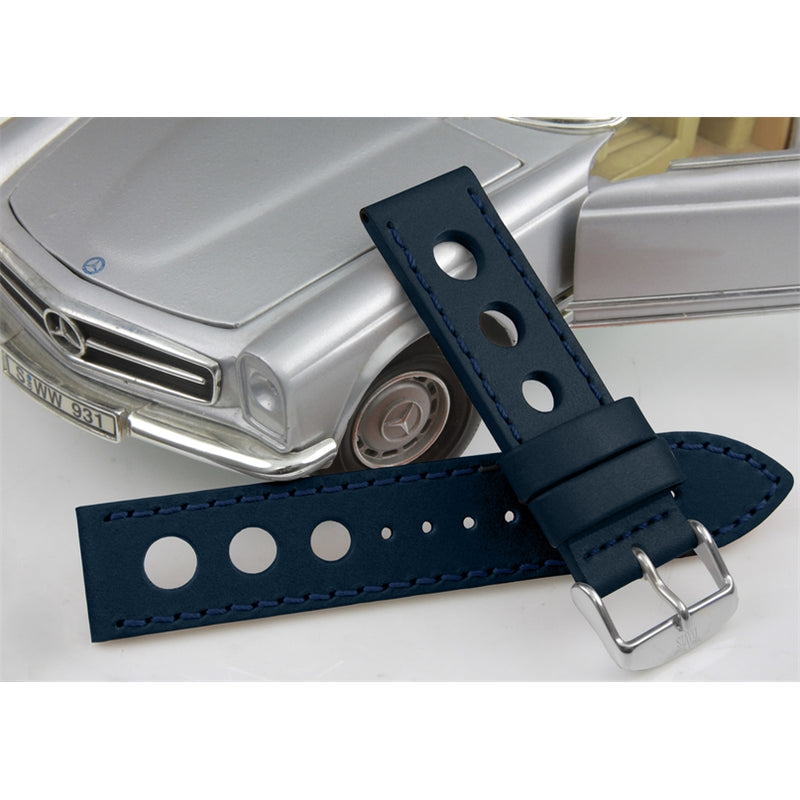 22mm Bracelet Montre Cuir Racing Bleu B0324