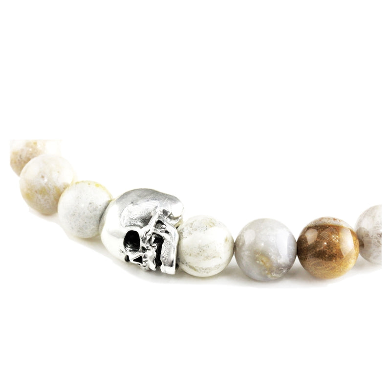 Bracelet Duo Skull Corail F. - Oeil de Tigre Bleu