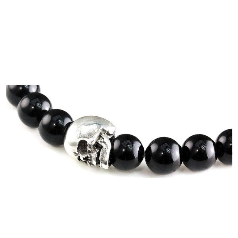 Bracelet Duo Skull Onyx Poli - Lava et argent